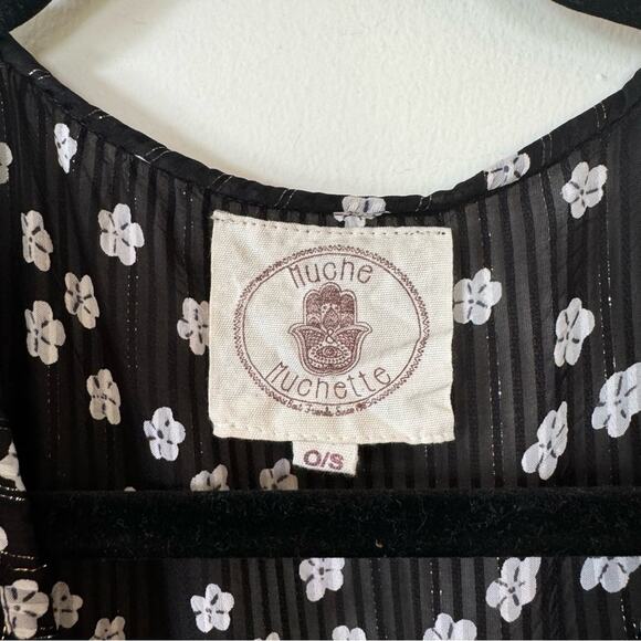 Muche et Muchette Black Daisy Floral Lurex Ruffle Semi Sheer Blouse Tank OS / M - Picture 9 of 10
